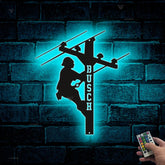 Custom Lineman Metal Wall Art Led Lights, Personalization Electrician Metal Sign, Electricial Lineman Wall Decor, Line Worker Metal Name Sign